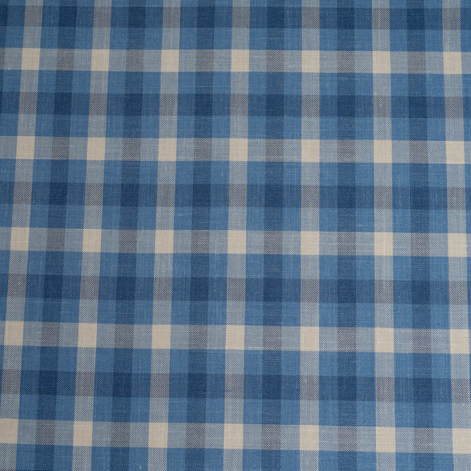 Blue & Stone Checkered Wool, Silk & Linen Blend Suiting