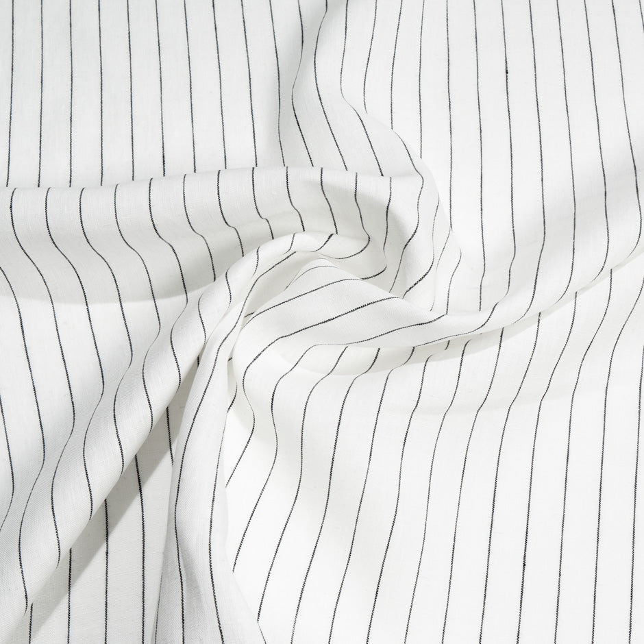 Black Striped White Pure Linen
