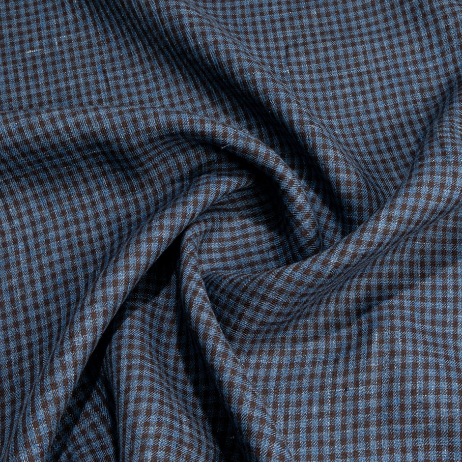 Brown & Blue Small Checkered Pure Linen
