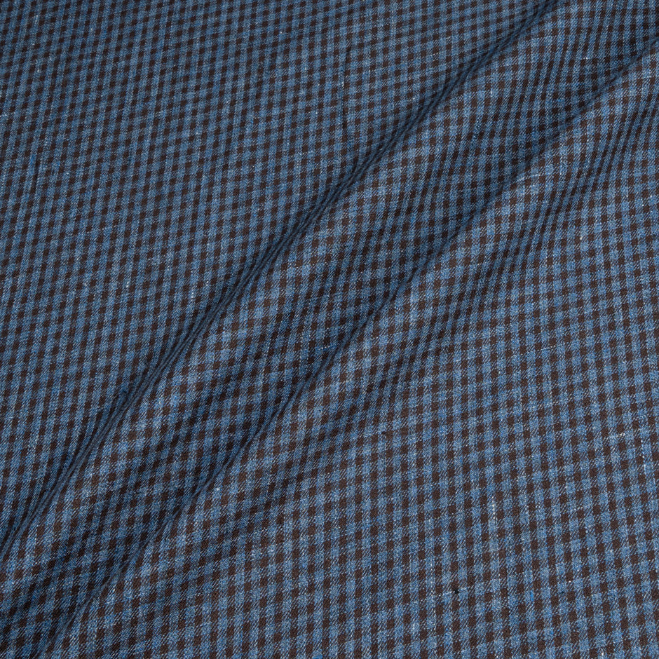 Brown & Blue Small Checkered Pure Linen