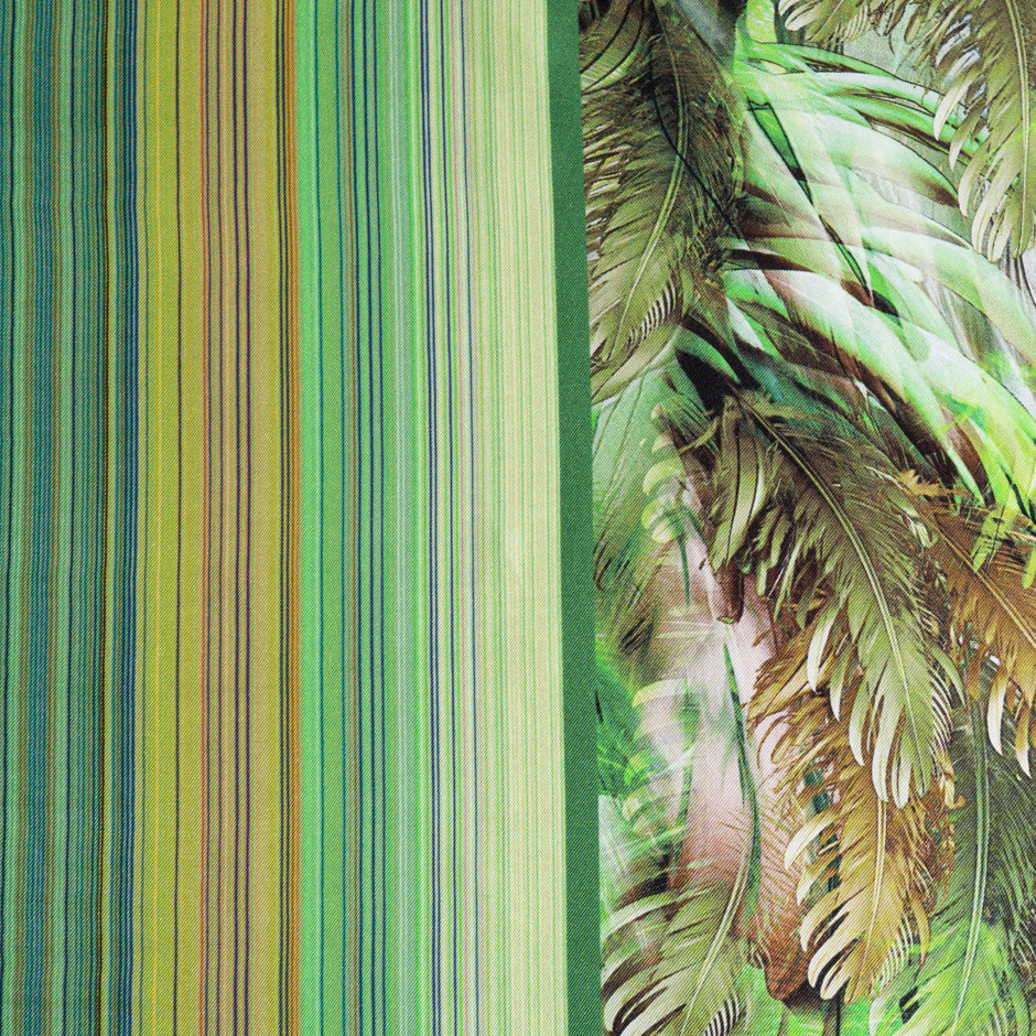Green & Brown Feathered Leaf Printed Pure Silk Twill (A 2,70m Piece)