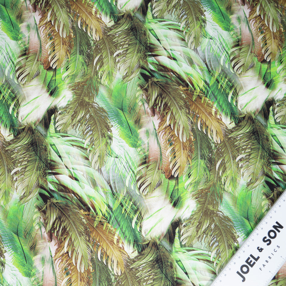 Green & Brown Feathered Leaf Printed Pure Silk Twill (A 2,70m Piece)