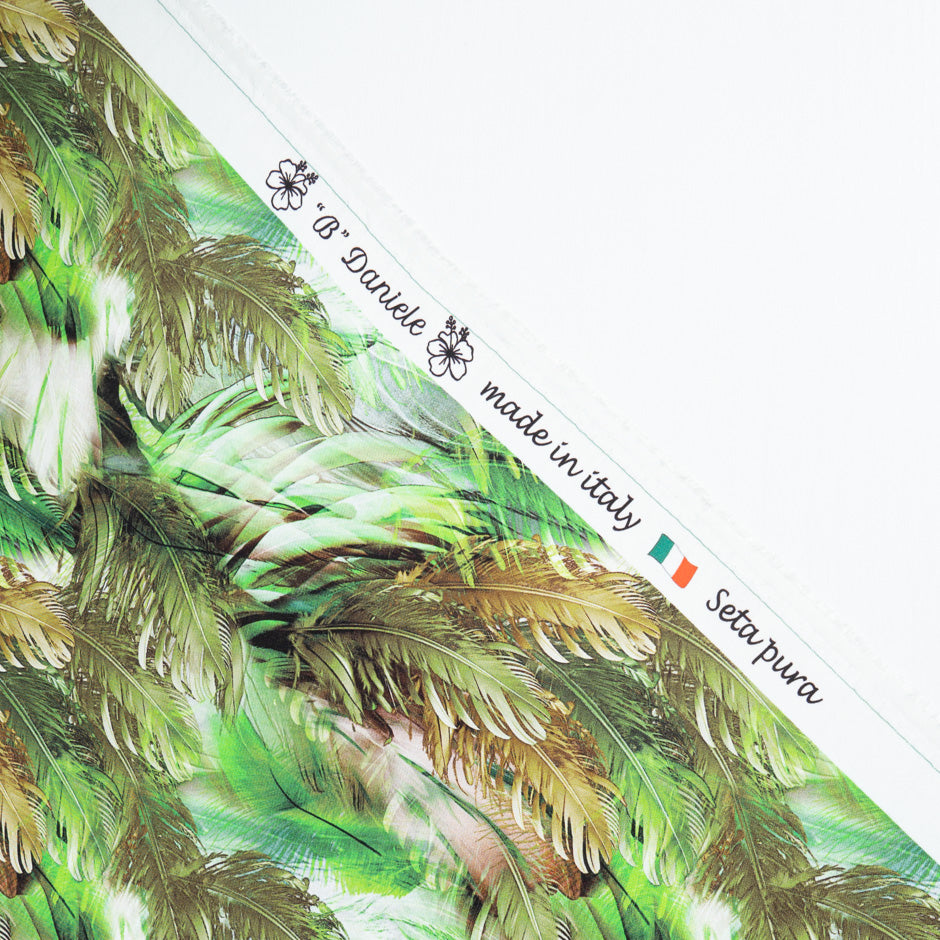 Green & Brown Feathered Leaf Printed Pure Silk Twill (A 2,70m Piece)