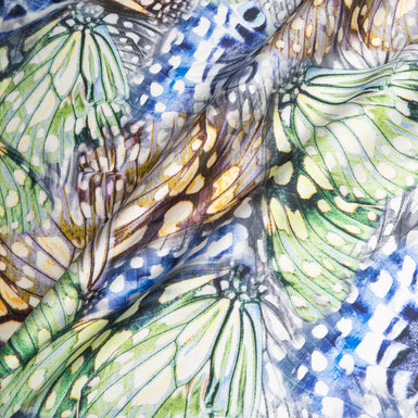 Green & Blue Butterfly Wing Printed Poly & Silk Mikado