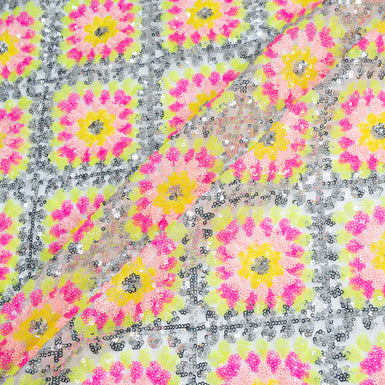 Yellow, Pink & Silver Geo Sequin Embroidered Tulle