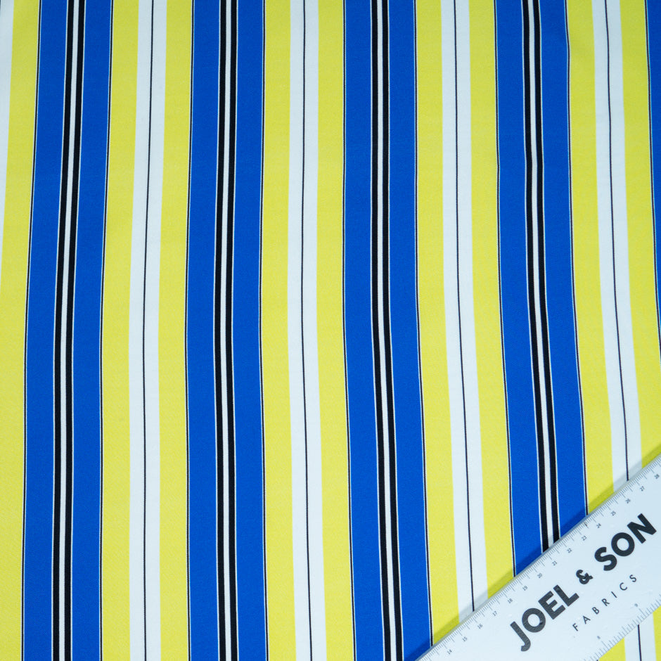 Yellow & Blue 'Barcode' Striped Pure Silk Twill