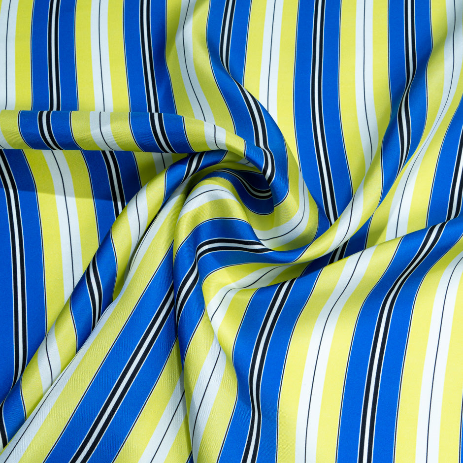 Yellow & Blue 'Barcode' Striped Pure Silk Twill