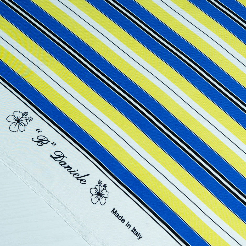 Yellow & Blue 'Barcode' Striped Pure Silk Twill