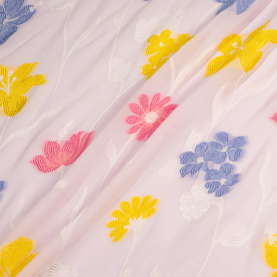 Multi Floral Embroidered Pastel Pink Silk Georgette