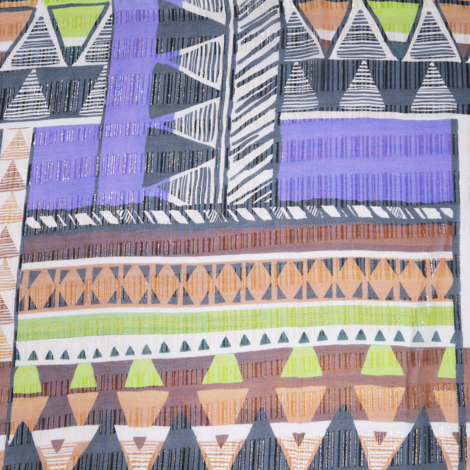 Multi-Coloured Abstract Printed Metallic Georgette