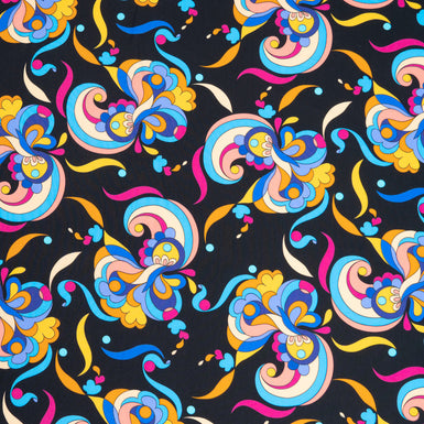 Multi-Coloured Patterned Black Printed Luxury Cotton