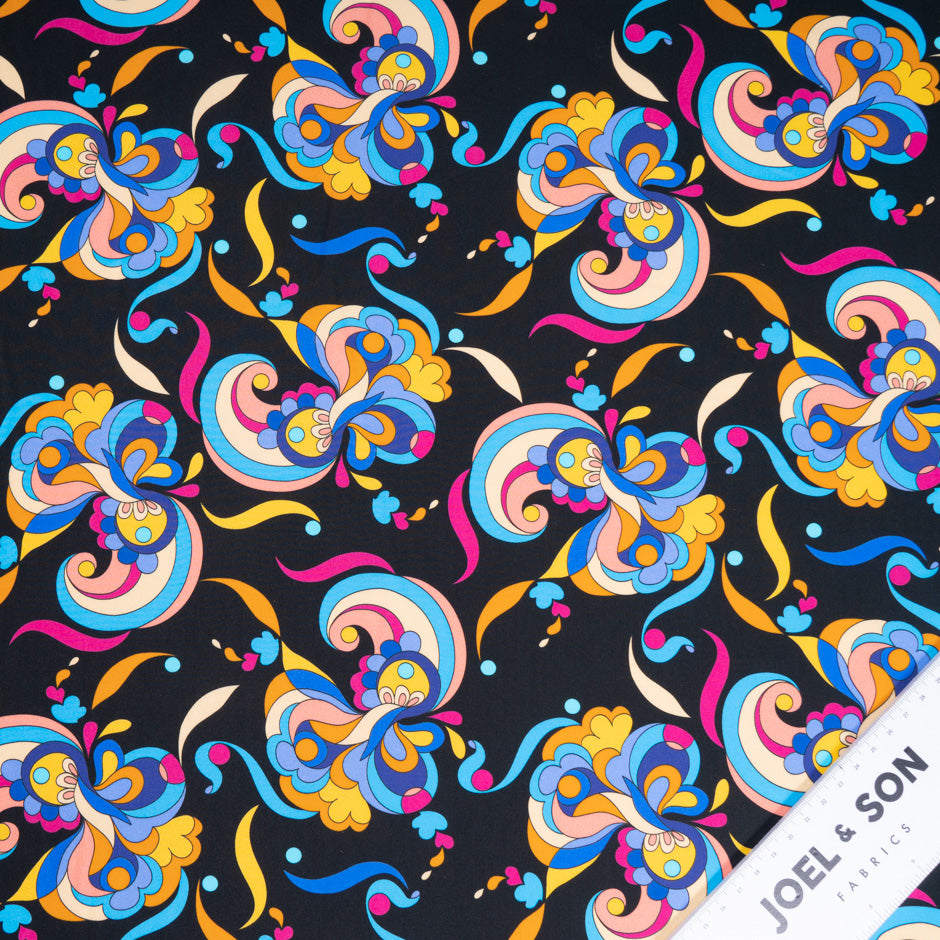 Multi-Coloured Patterned Black Printed Luxury Cotton