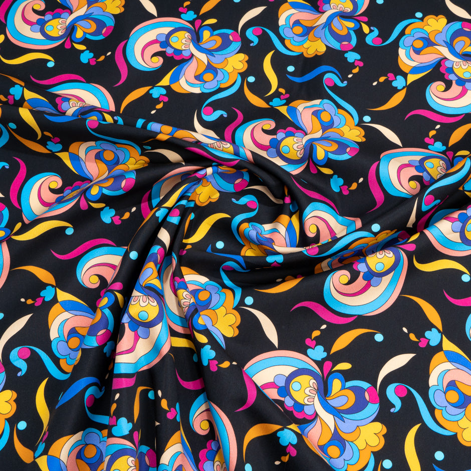 Multi-Coloured Patterned Black Printed Luxury Cotton