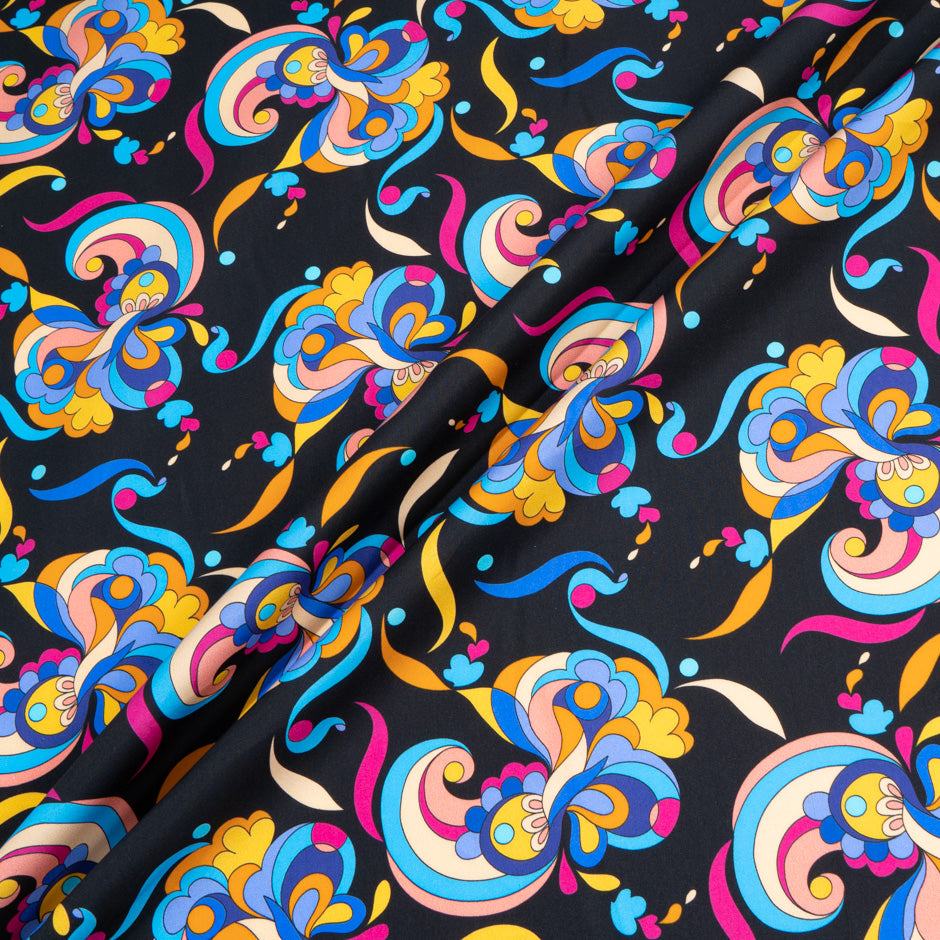 Multi-Coloured Patterned Black Printed Luxury Cotton