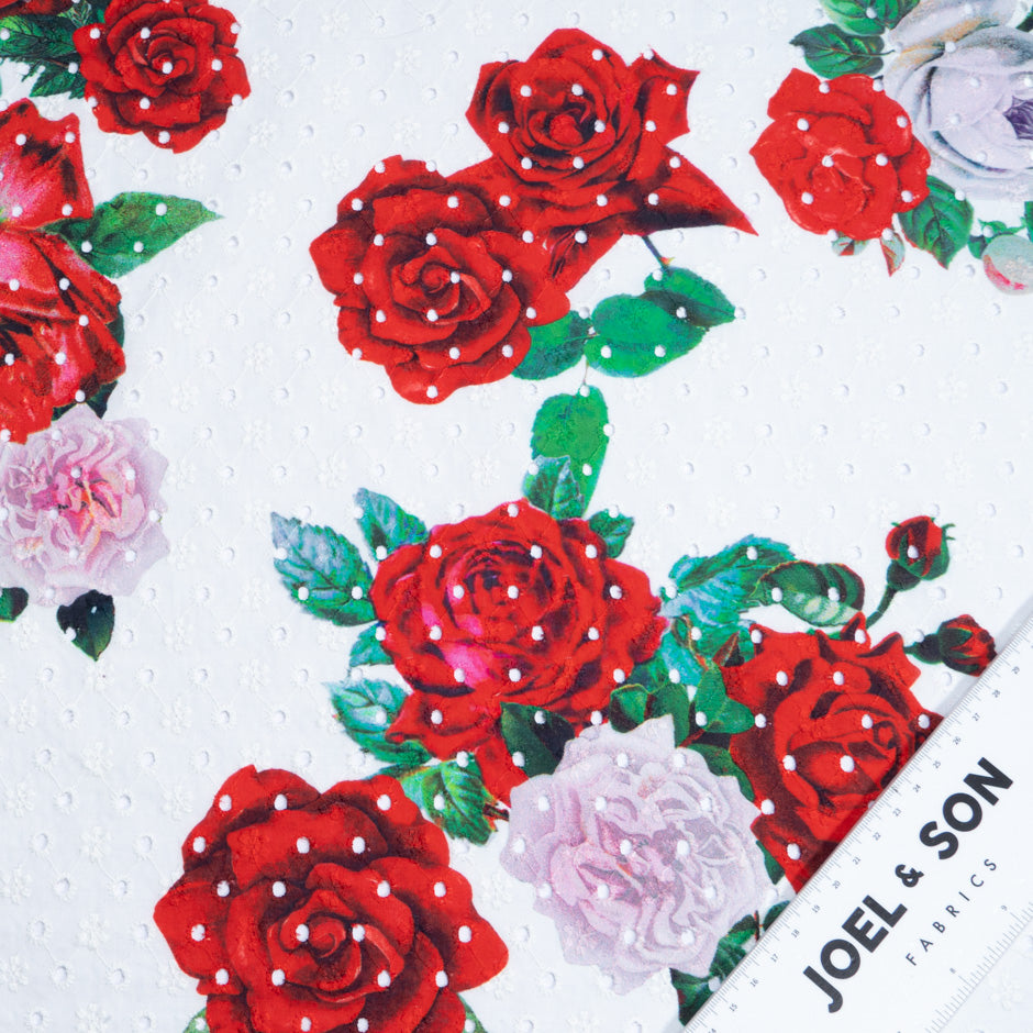 Red Floral Printed White Broderie Anglaise