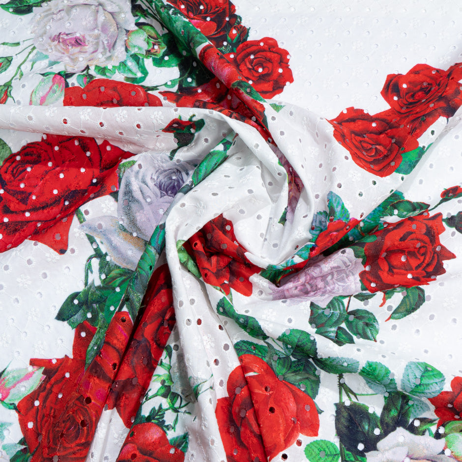 Red Floral Printed White Broderie Anglaise