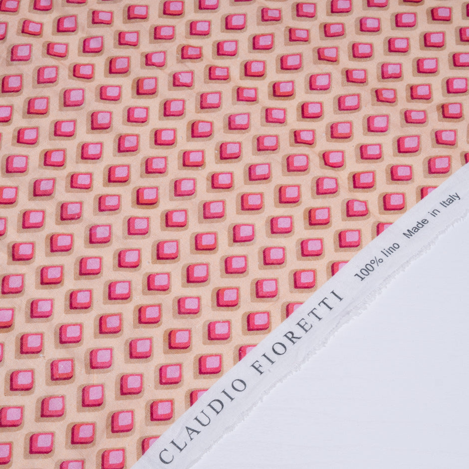 Pink Geo Printed Peach Pure Linen