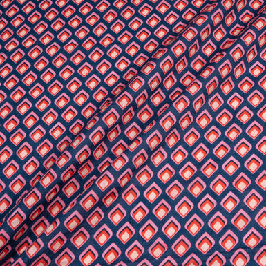 Red & Pink Geo Printed Navy Blue Pure Linen