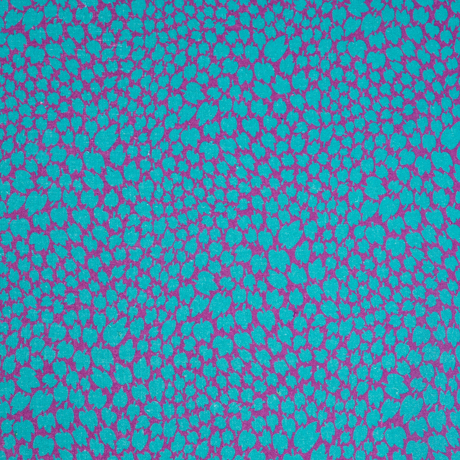Blue Leaf Printed Magenta Pink Pure Linen