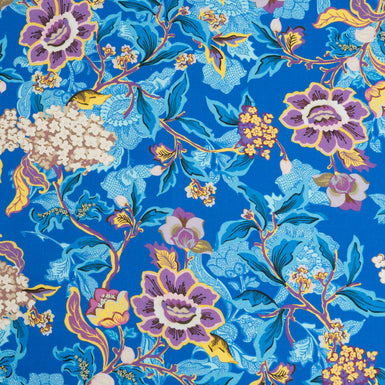 Lilac Floral Printed Royal Blue Wool & Cotton Blend