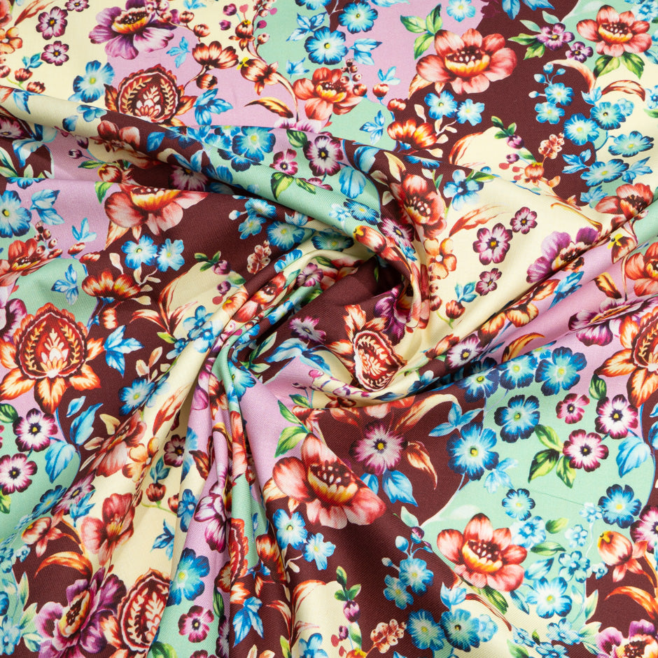 Blue & Red Floral Printed Pink Cotton & Wool Blend