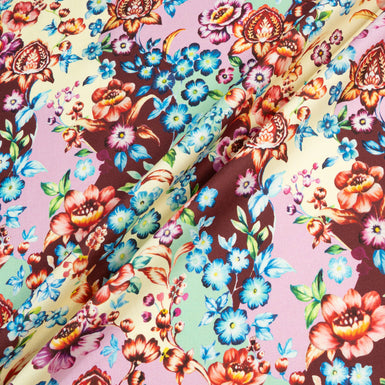 Blue & Red Floral Printed Pink Cotton & Wool Blend