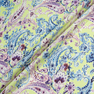 Blue & Lilac Paisley Printed Mint Green Wool & Cotton Blend