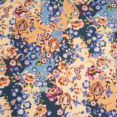 Assorted Floral Printed Blue & Peach Cotton & Wool Blend