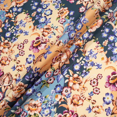 Assorted Floral Printed Blue & Peach Cotton & Wool Blend