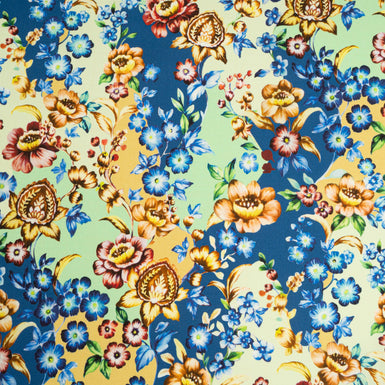 Floral Printed Mint, Blue & Yellow Cotton & Wool Blend