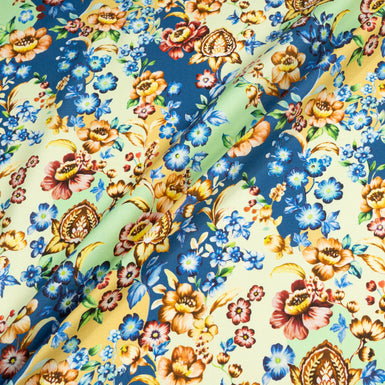 Floral Printed Mint, Blue & Yellow Cotton & Wool Blend
