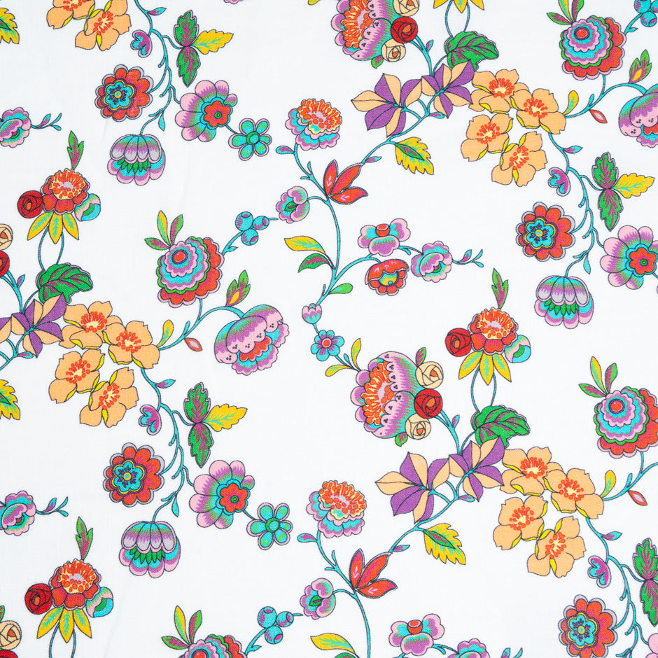 Multi-Coloured Floral Printed White Linen (A 2.85m Piece)