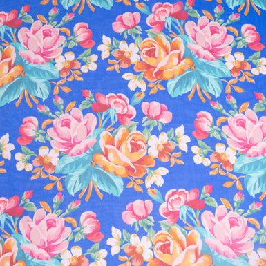 Bright Pink & Red Floral Printed Royal Blue Silk Georgette (A 2.70m Piece)
