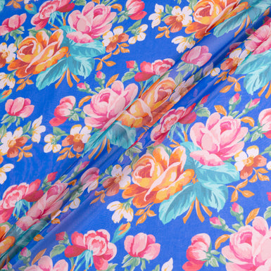 Bright Pink & Red Floral Printed Royal Blue Silk Georgette (A 2.70m Piece)