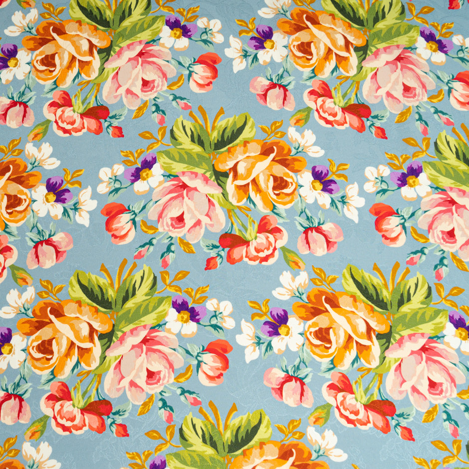 Multi-Coloured Floral Printed Grey Silk Jacquard