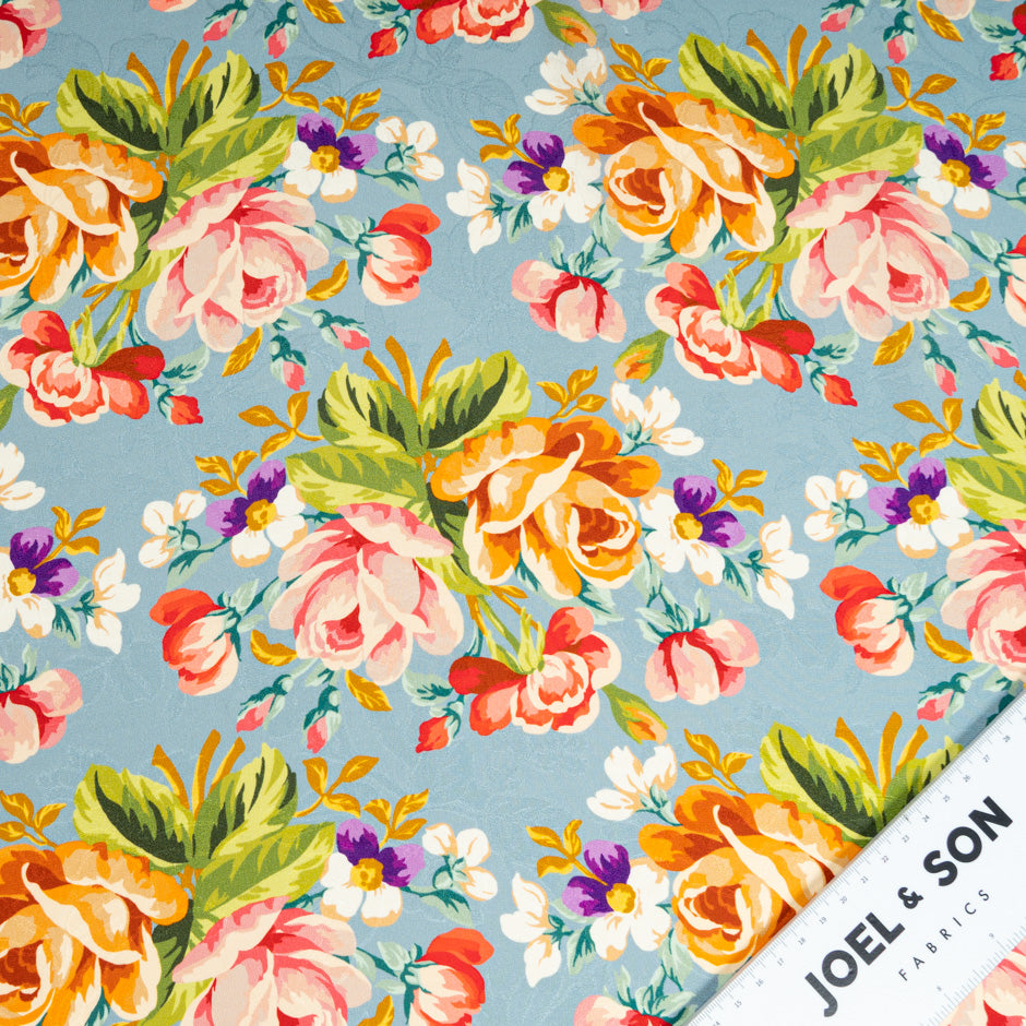 Multi-Coloured Floral Printed Grey Silk Jacquard