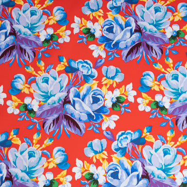 Multi-Coloured Floral Printed Red Luxury Cotton