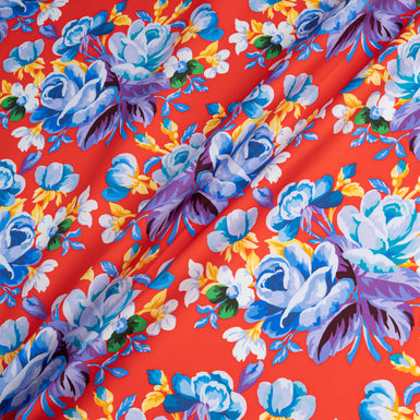 Multi-Coloured Floral Printed Red Luxury Cotton