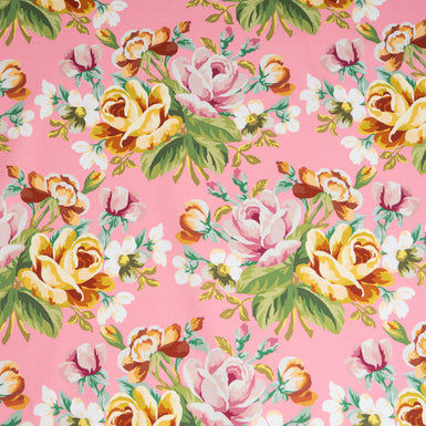 Yellow Rose Printed Candy Pink Luxury Cotton