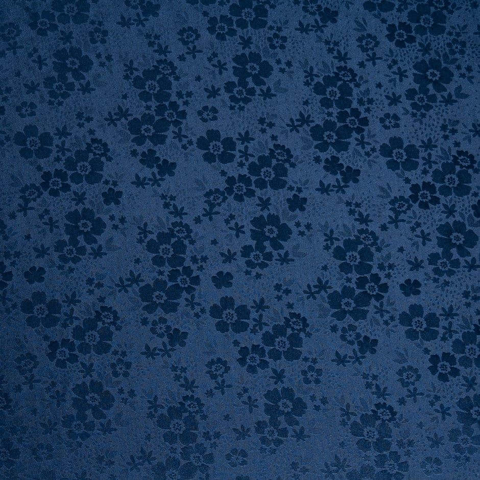 Midnight Blue Floral Jacquard Pure Silk (A 3m Piece)