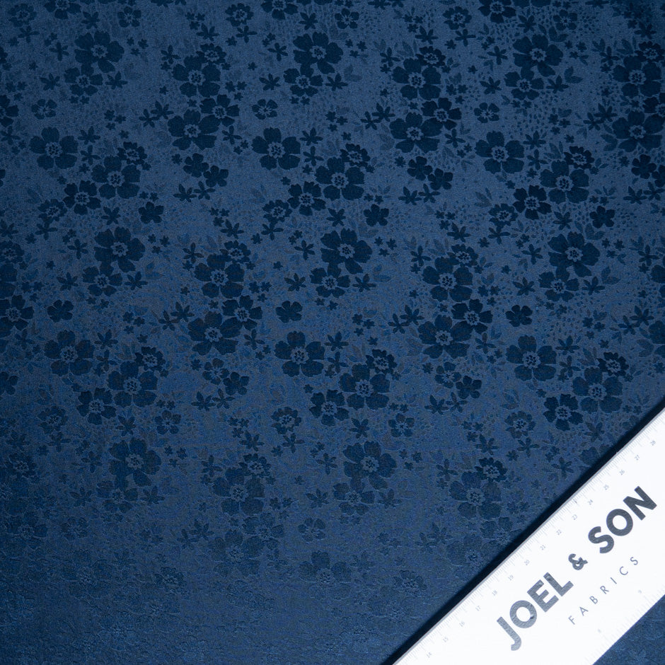 Midnight Blue Floral Jacquard Pure Silk (A 3m Piece)