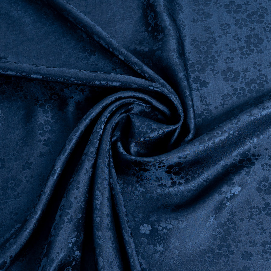 Midnight Blue Floral Jacquard Pure Silk (A 3m Piece)