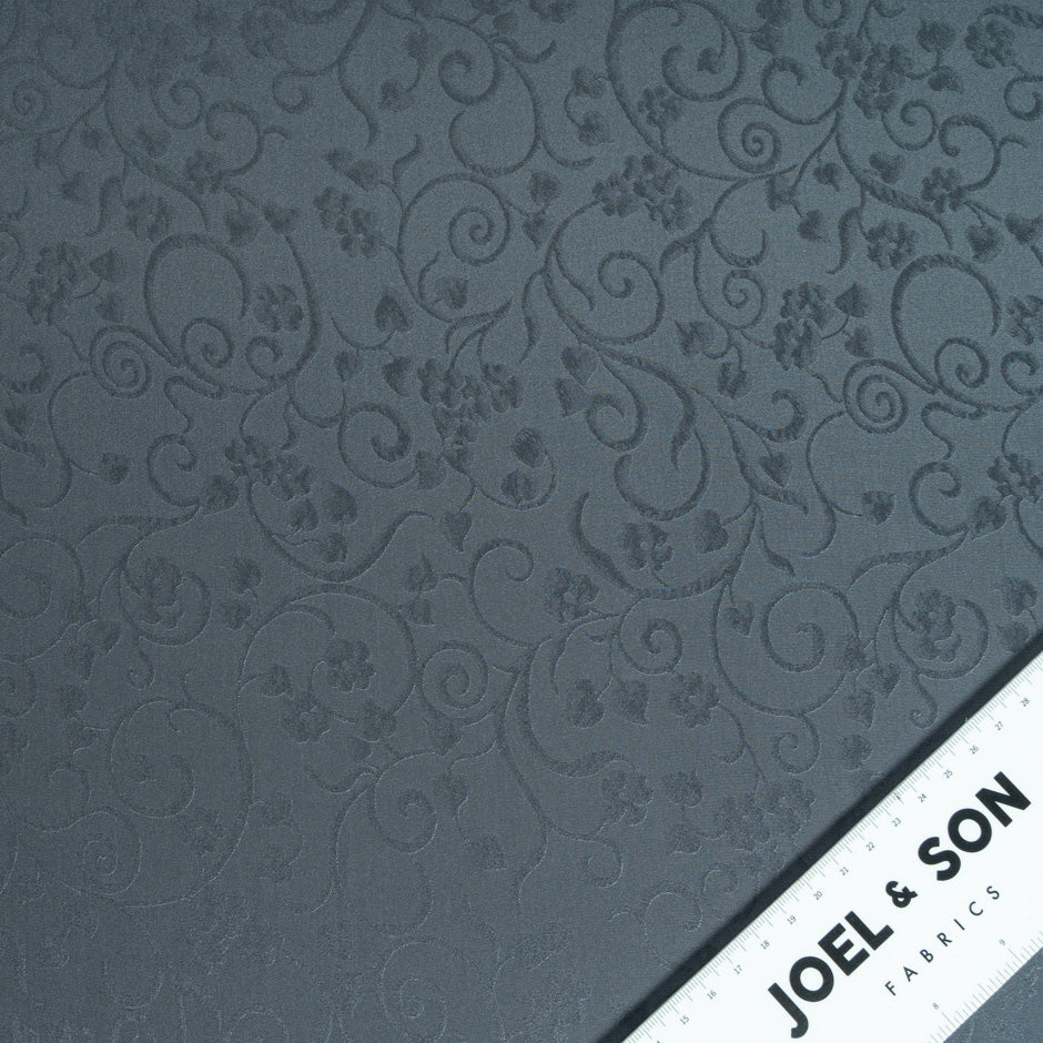 Slate Grey Vine Leaf Jacquard Pure Silk