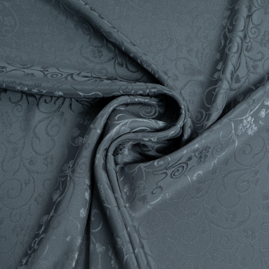 Slate Grey Vine Leaf Jacquard Pure Silk