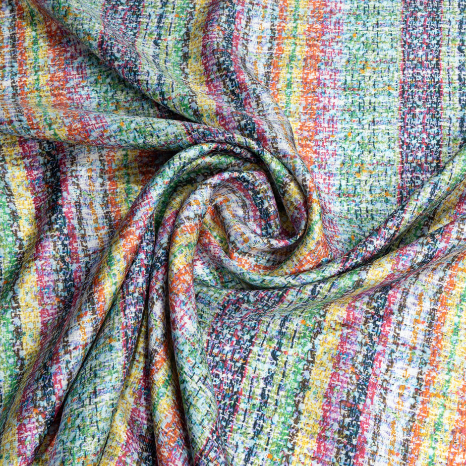 Multi-Coloured 'Bouclé' Printed Pure Silk Twill