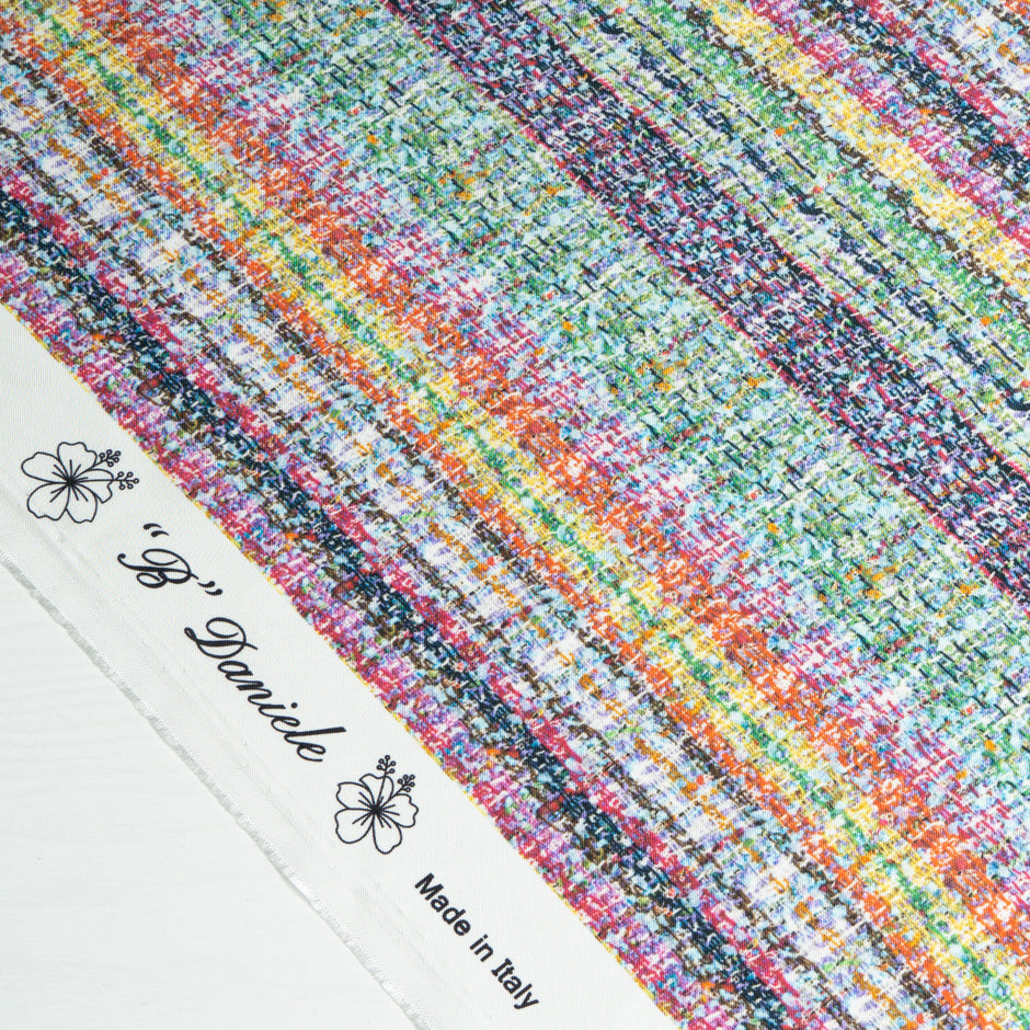 Multi-Coloured 'Bouclé' Printed Pure Silk Twill