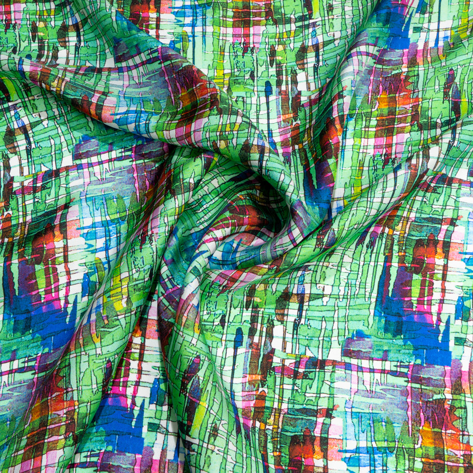 Green & Multi-Coloured Printed Pure Silk Twill
