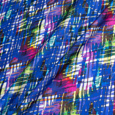 Blue & Multi-Coloured Printed Pure Silk Twill