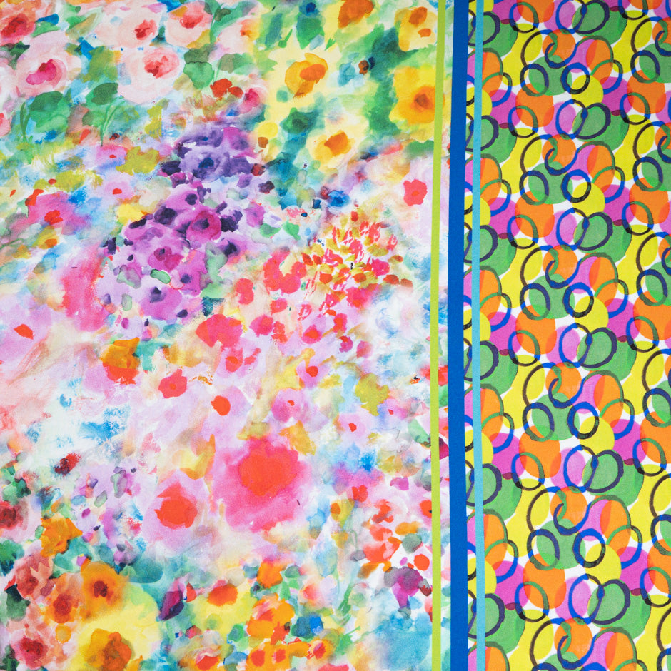 Multi-Coloured Watercolour Printed Pure Silk Twill