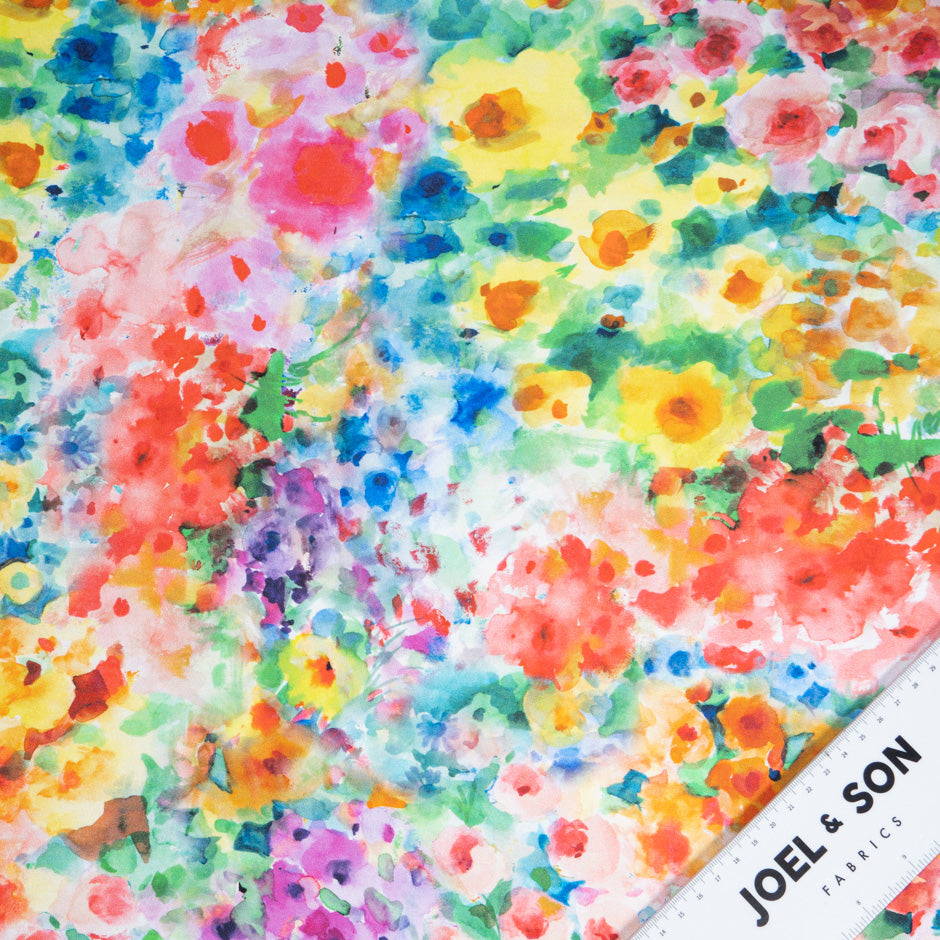 Multi-Coloured Watercolour Printed Pure Silk Twill